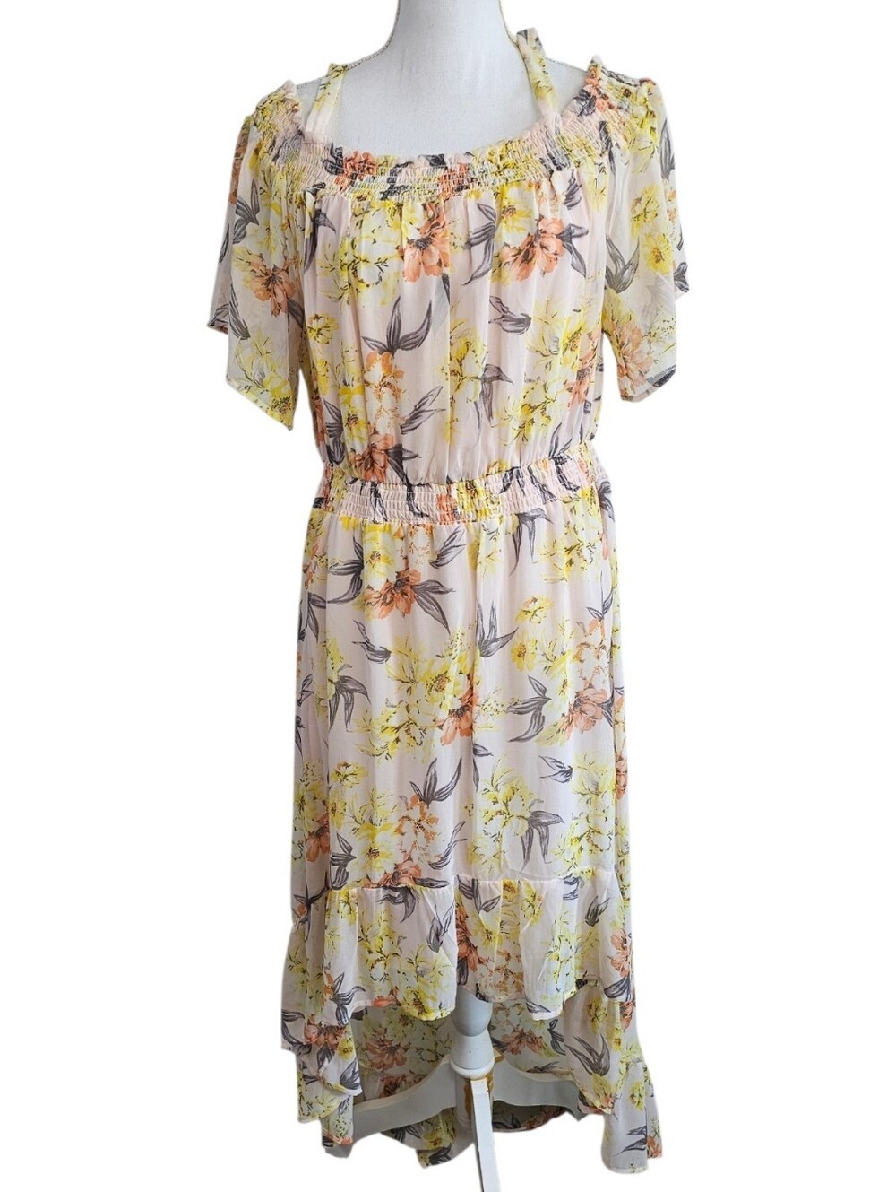 Lily Rose Floral Off Shoulder Hi Low Dress Women’s XXL Boho Midi Maxi